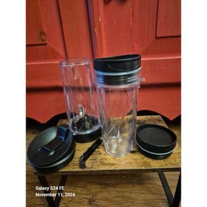 Ninja Kitchen System Pulse 2 Smoothie Cups 3 Lids 1 Blade Cleaning Brush BL207Q